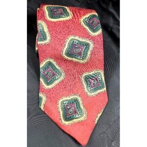 Valeriano Men's Silk Tie Red Geometric Pattern Made in USA Vintage Classic